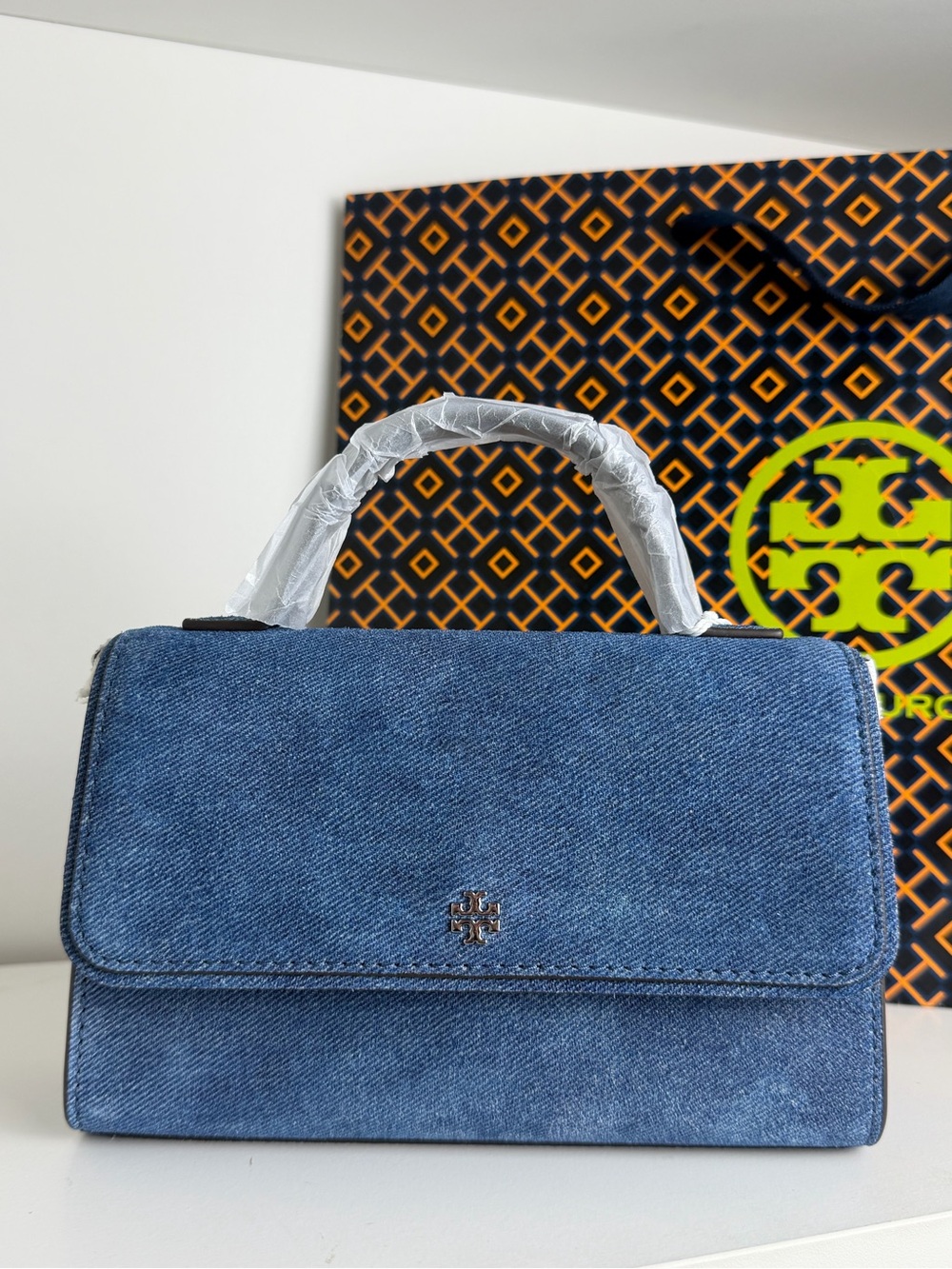 NWT Tory Burch Denim Blue mini Top-Handle Satchel